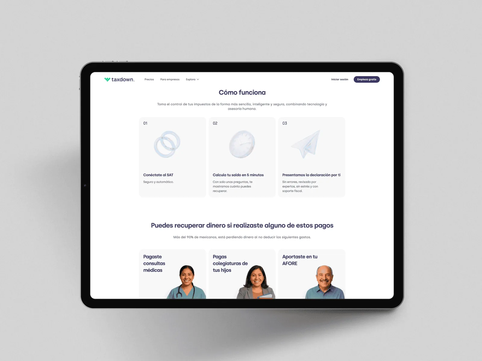 Sección «Cómo funciona» de la web de TaxDown